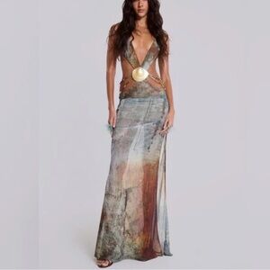 Jaded London mesh cutout y2k editorial sheer costal model off duty maxi NWT